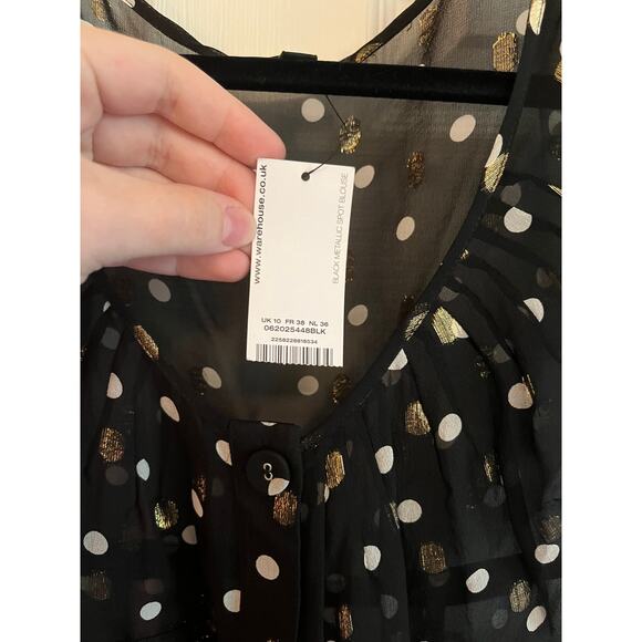 NWT Warehouse Sheer Metallic Polka Dot Top - Picture 7 of 8